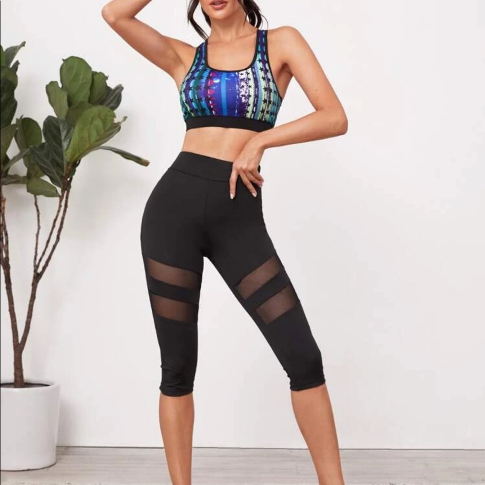 Contrast Mesh High Waist Leggings - Picture 3 of 6